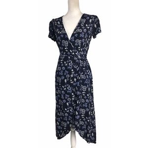 Gap navy blue floral cap sleeve midi wrap dress
